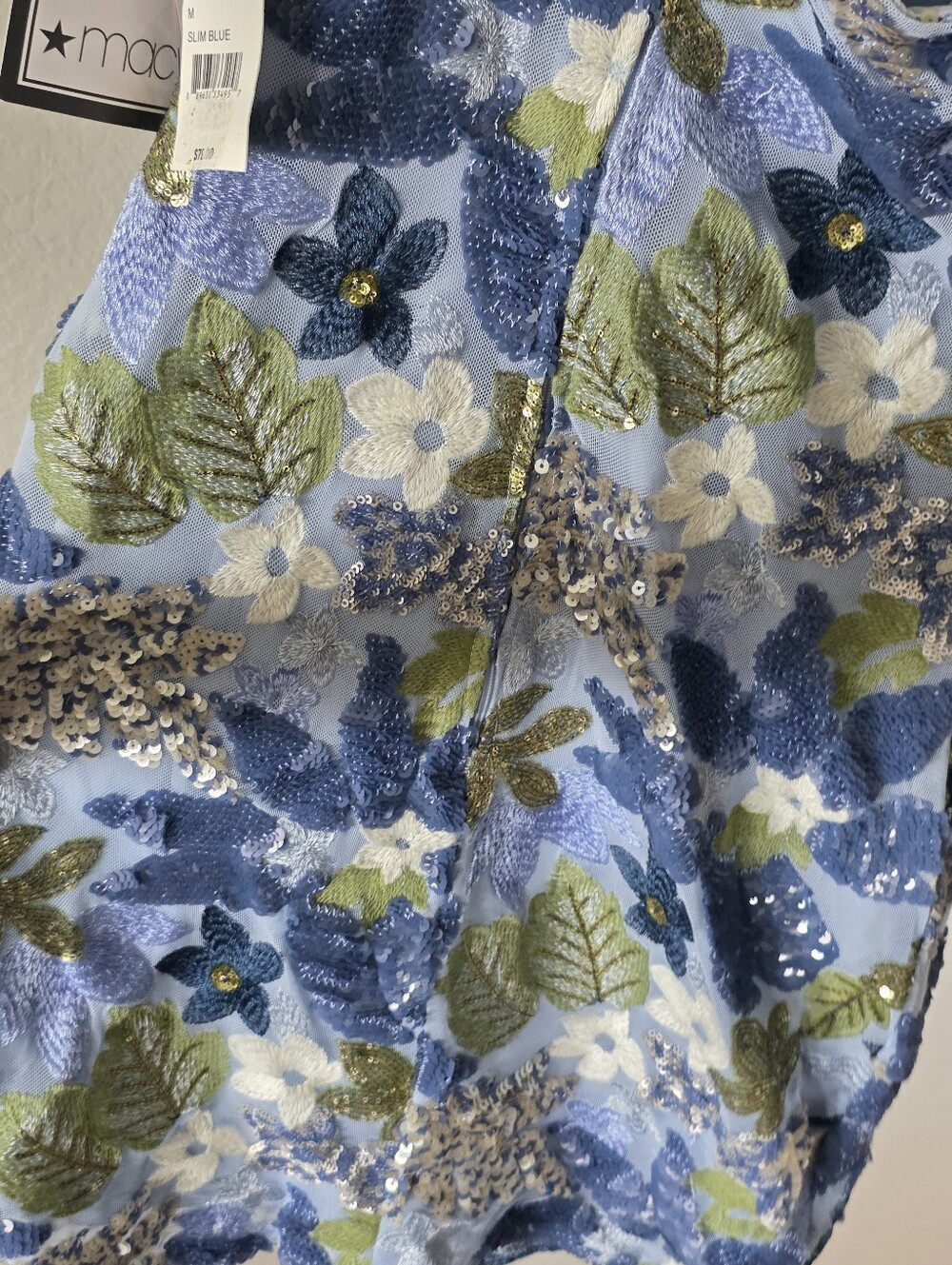 Crystal Doll Blue Floral Sequin Embroidered Mini Dress Size M NWT Cocktail Party - Picture 9 of 10